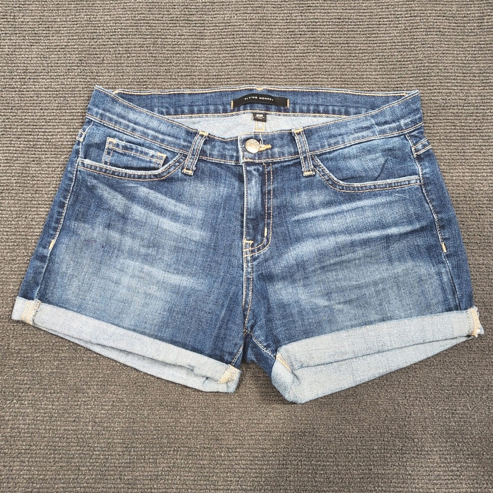 Flying Monkey Denim Shorts Womens 25 Blue Cuffed Hem Made In USA